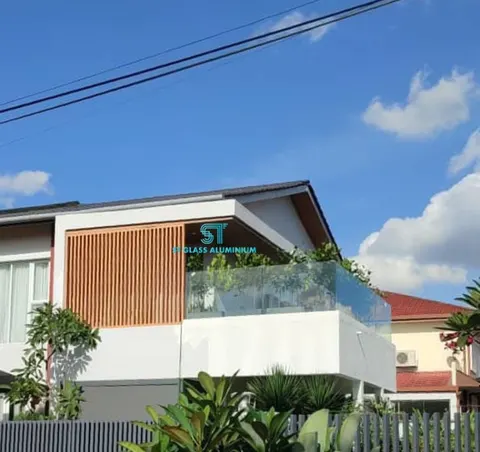 Aluminium Hollow Wood Colour — Balcony Glass Railing by ST Glass Aluminium thumbnail 1