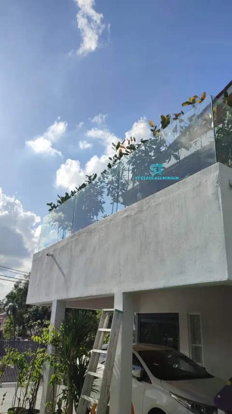 Aluminium Hollow Wood Colour — Balcony Glass Railing by ST Glass Aluminium thumbnail 2