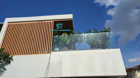 Aluminium Hollow Wood Colour — Balcony Glass Railing by ST Glass Aluminium thumbnail 3