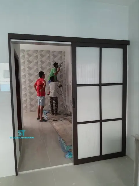 Hanging Sliding Door Rib Glass — Trackless Sliding Door by ST Glass Aluminium thumbnail 2