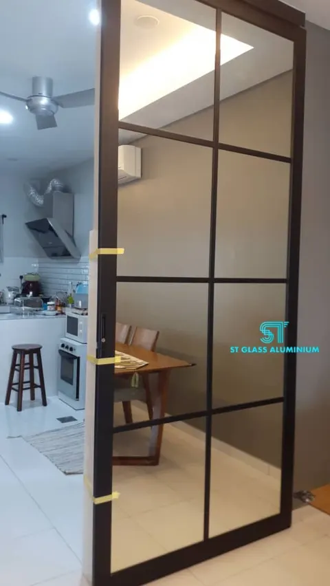 Mirror Hanging Sliding Door — Trackless Sliding Door by ST Glass Aluminium thumbnail 4