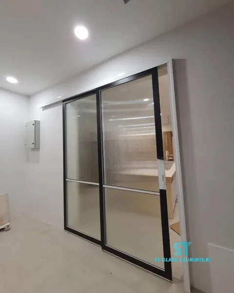 Rib Glass Hanging Door — Trackless Sliding Door by ST Glass Aluminium thumbnail 3