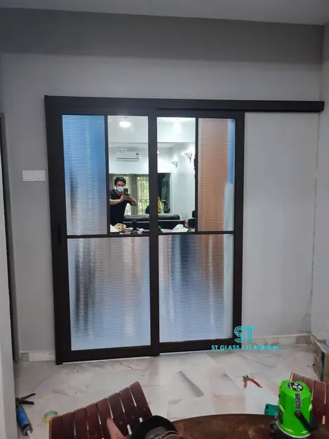 Rib Glass Hanging Sliding Door — Trackless Sliding Door by ST Glass Aluminium thumbnail 2