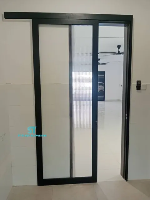 Rib Glass Hanging Sliding Door — Trackless Sliding Door by ST Glass Aluminium thumbnail 2