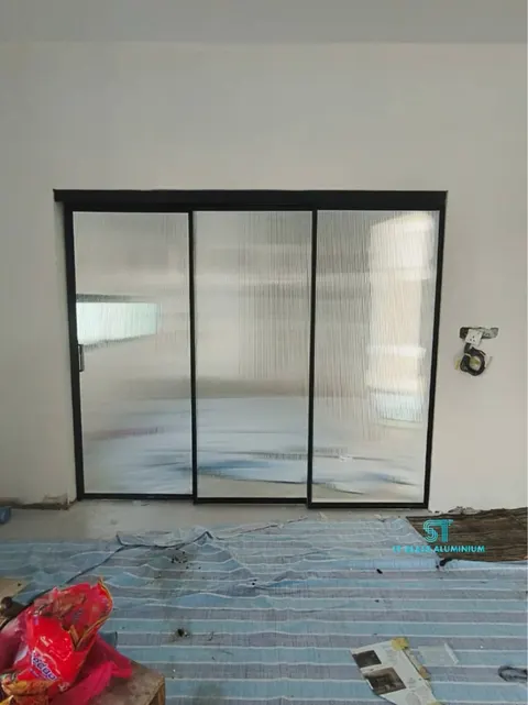 Rib Glass Slim Hanging Sliding Door — Trackless Sliding Door by ST Glass Aluminium thumbnail 3