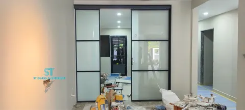 Slim Hanging Sliding Door — Trackless Sliding Door by ST Glass Aluminium thumbnail 3