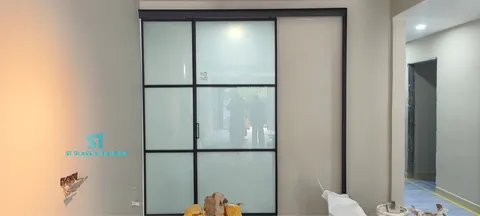 Slim Hanging Sliding Door — Trackless Sliding Door by ST Glass Aluminium thumbnail 2