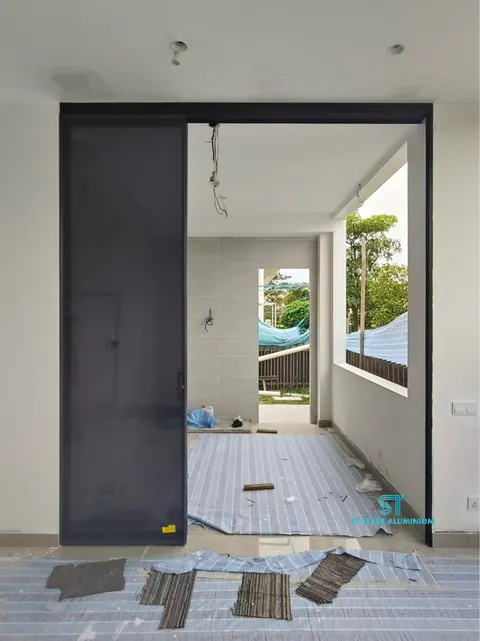 Slim Hanging Sliding Door — Trackless Sliding Door by ST Glass Aluminium thumbnail 3