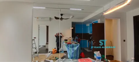 Wall Mirror With Ghost Door — Trackless Sliding Door by ST Glass Aluminium thumbnail 2