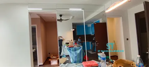 Wall Mirror With Ghost Door — Trackless Sliding Door by ST Glass Aluminium thumbnail 3