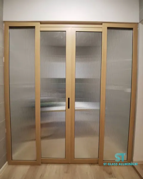 Wood Colour Hanging — Trackless Sliding Door by ST Glass Aluminium thumbnail 1
